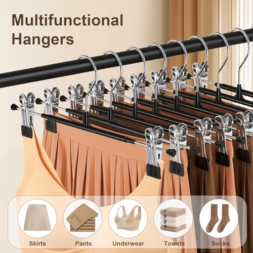 POZEAN Black 30-Pack Adjustable Heavy Duty Pants Hangers with Clips