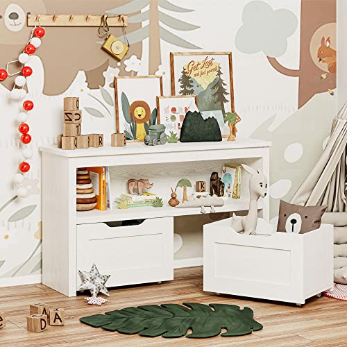 IRONCK Large White Toy Storage Organizer with Drawers & Open Shelves