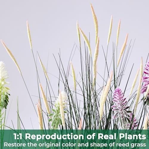 4ft Horsetail Reed Grass Fake Plant with Pink Spikes - 2 Pack, Lush Green