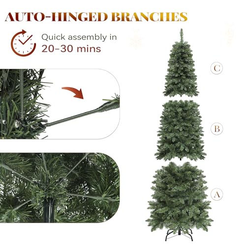 7.5FT Prelit Green Fraser Fir Pencil Christmas Tree with Remote - Slim Design