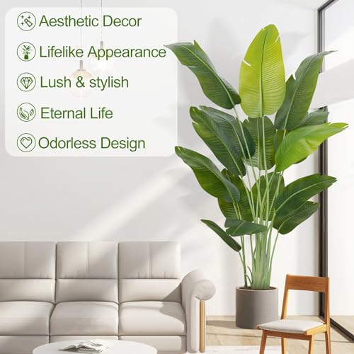 Keeplush 6ft 7in Lifelike Bird of Paradise Artificial Plant with 15 Trunks - Indoor Faux Tropical Tree for Home & Office Decor