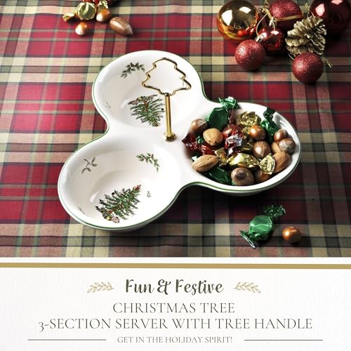Spode Christmas Tree 3-Section Serving Tray with Tree Handle - Holiday Tableware