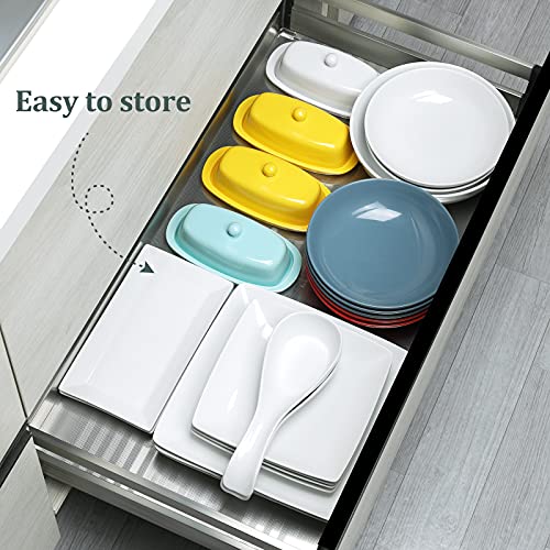 Porcelain Square Dinner Plates Set of 6 - 10.75 Inch White Serving Plates for Steak, Pasta, Salad & Snacks - Microwave & Dishwasher Safe