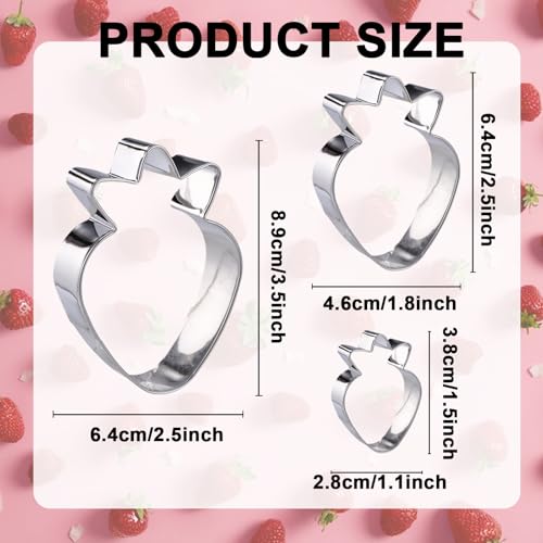 Stainless Steel Strawberry Cookie Cutter Set – 3 Piece, 1.1–3.5 Inch