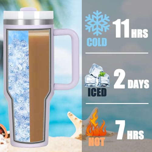 Temolulu 4 Pack 40 Oz Stainless Steel Tumbler with Handle & Lid - Cream, Purple, Green, Rose Quartz