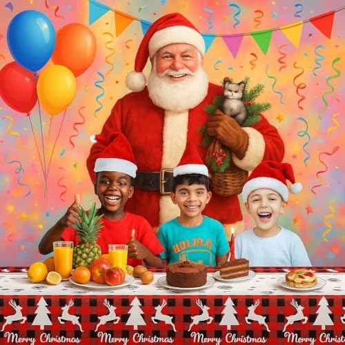 4 Pack Moose Deer Tablecloth Disposable Plastic Table Cover for Christmas Party Decoration Supplies