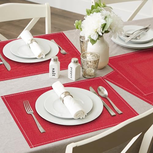 Niviy Red Christmas Placemats 12x18 in Set of 4 – Linen, Washable