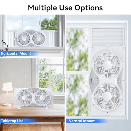 9-Inch Twin Window Fan with Reversible Airflow and Remote Control