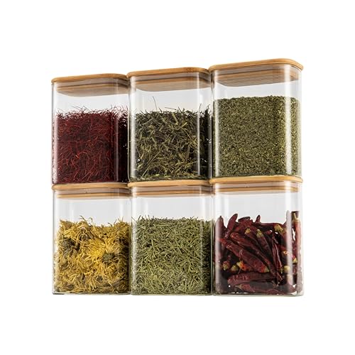 D2scrma 37oz Rectangle Glass Storage Containers with Bamboo Lids - 6-Pack