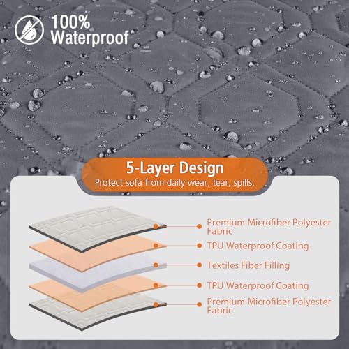 Small Dark Gray Waterproof Sectional Couch Cover - Reversible L-Shaped Sofa Slipcover for Pets