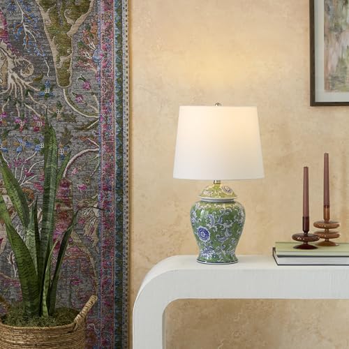 Nourison Floral Ceramic Table Lamp 24 Inch Green & Blue Garden Decor