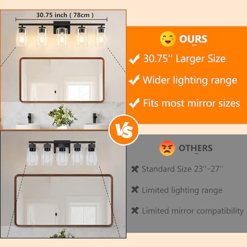 Bathroom Vanity Light Fixture - 5-Light Black Over Mirror, Modern Design - Variation of Black / 5-Light