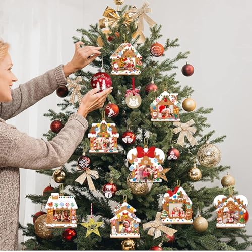 EASUTE 32 Pack Kids Christmas Picture Frame Craft Kits - DIY Gingerbread House Photo Frame Hanging Ornaments for Xmas Tree Holiday Decorations, Classroom Activities & Home Art Projects