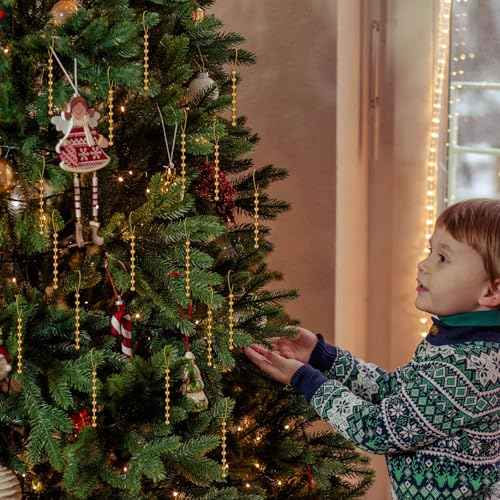 Sosation 12 Pcs Christmas Tree Ornaments Metal Gold Beaded with Hang Rope for Christmas Tree Decorations Party Wedding Indoor Christian Religious Home Decor, 5 Inches Long