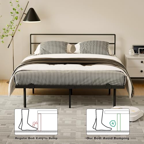 Queen Floating Bed Frame with Headboard, RGB LED Lights & USB Charging - 14 Inch