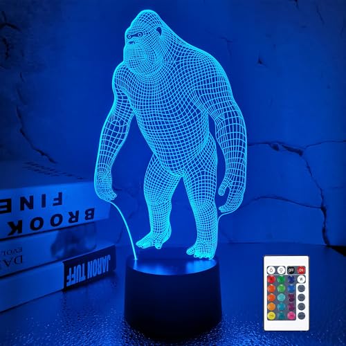 FULLOSUN 3D Night Light Ape Gorilla LED Nightlight Baby Nursery Monkey Lamp for Kids' Room Home D?cor Xmas Birthday Gifts with 16 Color Changing