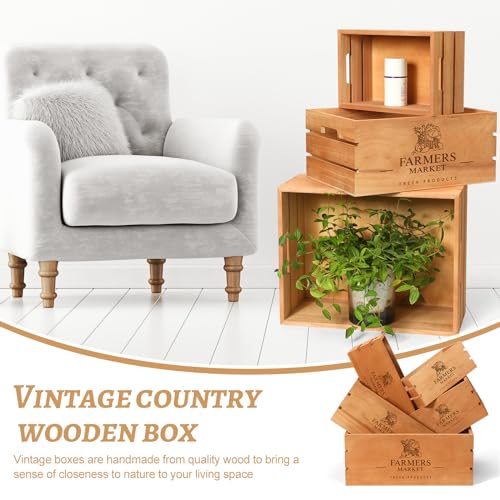 Barydat 5 Pack Rustic Wooden Crates for Storage & Display - Brown, Classic