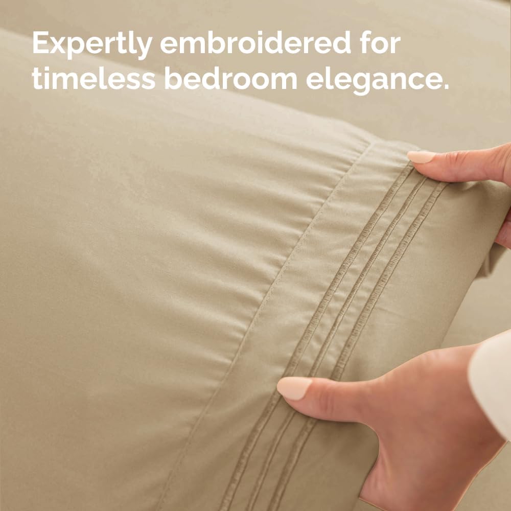 Skiennix Standard Pillow Cases Set of 4 | Ultra Soft Hotel Quality Covers - Machine Washable Beige