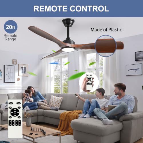 BvenuBigLite Walnut 52-Inch Outdoor Ceiling Fan with Dimmable Light & Remote