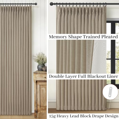 Blackout 4 Panels Set Pinch Pleated Linen Curtains 96 Inches Long for
