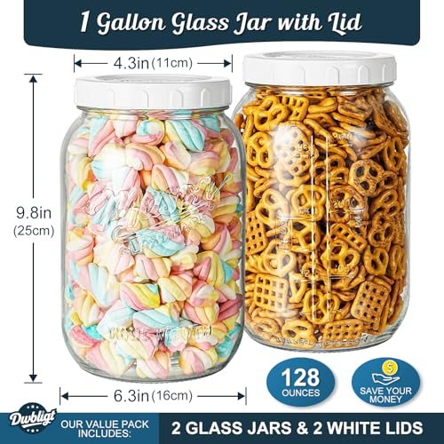 1 Gallon Wide Mouth Mason Jars with Airtight Silicone Gasket - 2 Pack