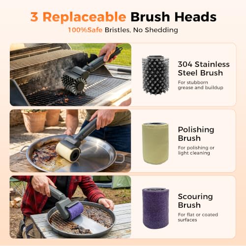 TOPMAKO Matte Black Cordless Electric Grill Brush with 50KG Power & 3 Speed Settings