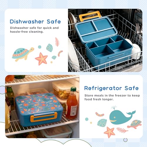 Kids Bento Lunch Box Set with 8oz Insulated Food Jar & Ice Pack - Blue Ocean
