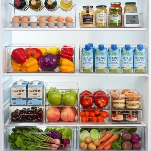 Hudgan 8 Pack Stackable Freezer & Pantry Organizer Bins 2XL+3L+3M