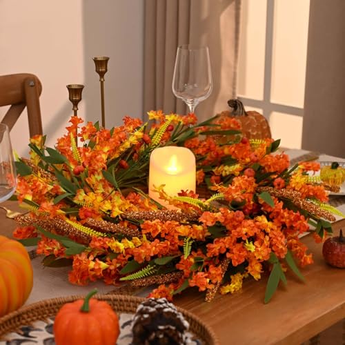 Orange Fall Wreath 24 Inch Front Door Decor - Handmade Autumn Wreath