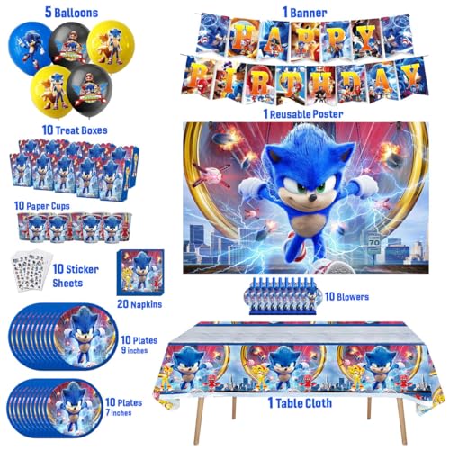 Birthday Party Decorations Kit for 10 Guests – Hedgehog Theme Supplies with Banner Balloons Plates & More