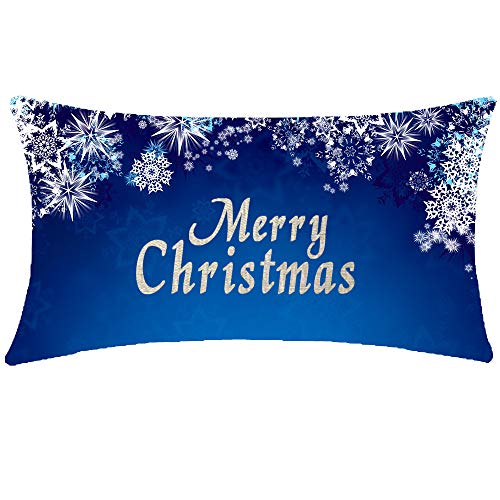 ITFRO Royal Blue 12x20in Linen Cotton Decorative Throw Pillow Cover – Christmas Snowflakes