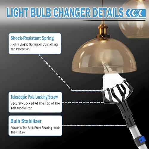 Blue 28FT Telescopic Light Bulb Changer Pole Kit for High Ceilings with Duster & Suction Cups