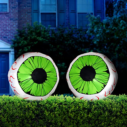 2 Pack 3ft Light-Up Halloween Inflatable Eyes - Green Eyes Outdoor Decor