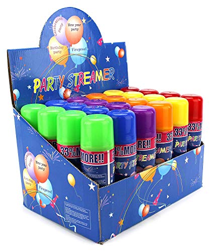 Party Streamer Spray String in a Can - 24 Assorted Colors, Kid-Friendly Fun