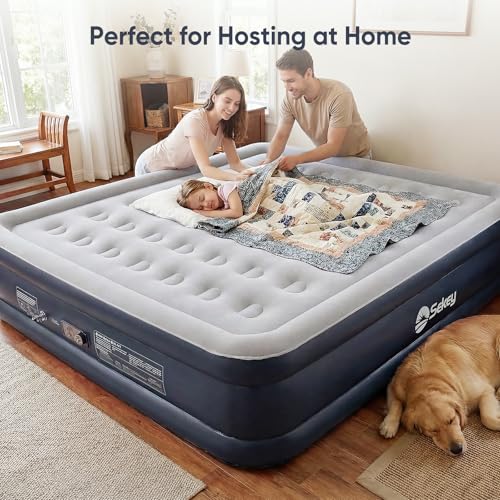 Sekey Grey King Size Air Mattress with Built-in High-Speed Pump - 20" Double High Inflatable Bed for Home, Camping & Guests