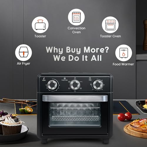 Black 10QT Air Fryer Toaster Oven Combo - 3-Layer Cooking, 5-in-1 Functions, Compact Countertop Design