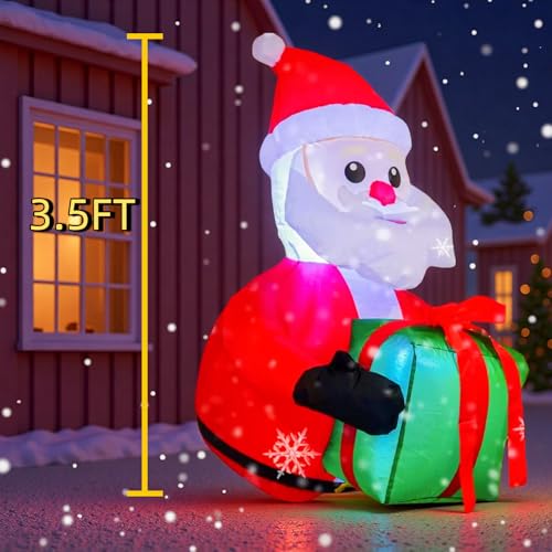 3.3FT Inflatable Santa Claus with Gift Bag Light-Up Holiday Decor for Christmas Indoor & Outdoor