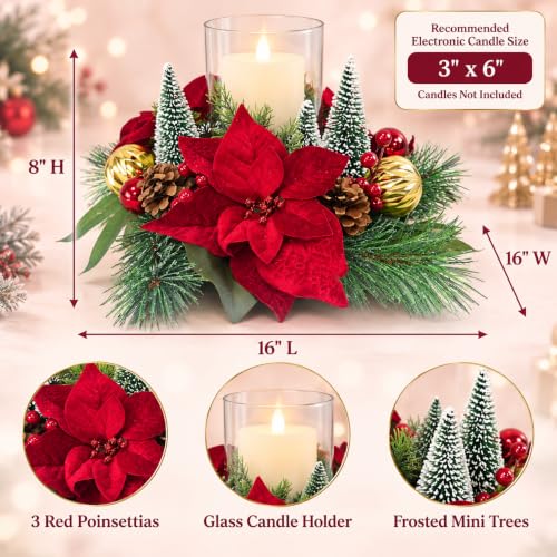 16in Christmas Candle Centerpiece with Glass Hurricane - Lnymura