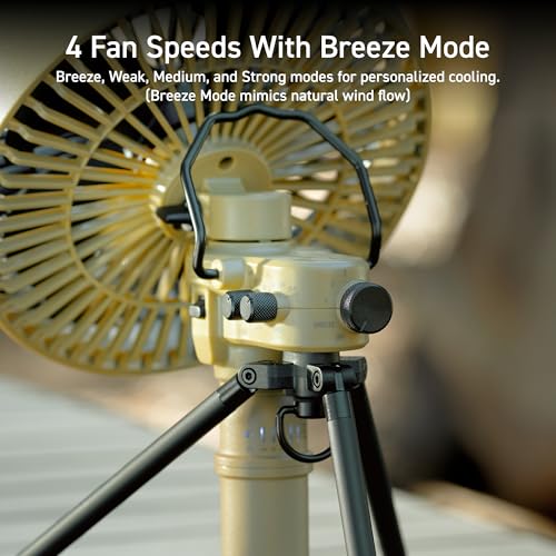 Elecom NESTOUT Outdoor Camping Fan with Tripod, 4 Speeds & Breeze Mode - Model FAN-NEST-GF1BE