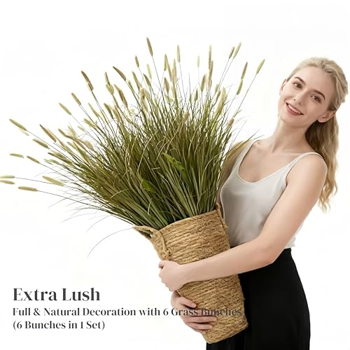 37-Inch Artificial Reed Grass with 14 Heads - Yellow-14, Lush Faux Tall Greenery, Garden & Home Decor