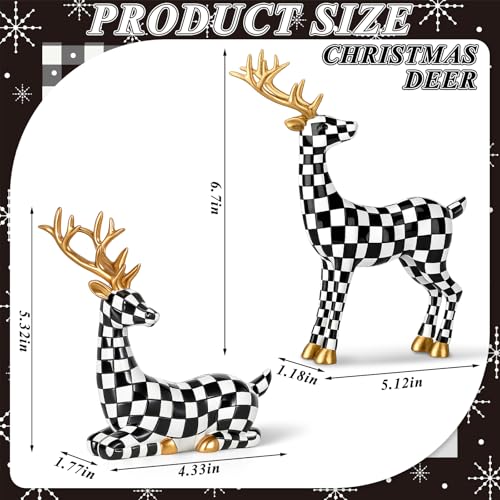 Yookeer 2 Pcs Black and White Grid Reindeer Figurines Xmas Decor Home & Garden