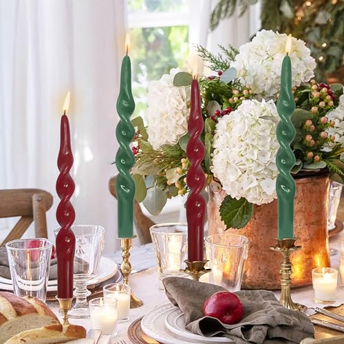 SEUCRWAX Red Green Spiral Candles - 10 Inch Christmas Candle Pack of 4