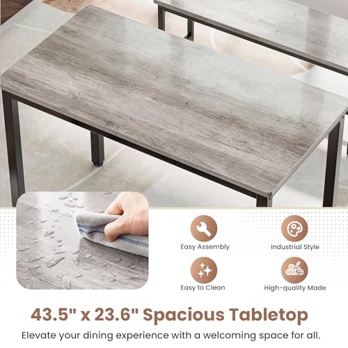 FAVSH Grey Dining Table Set for 4 with 2 Benches - Space-Saving Modern Kitchen Furniture