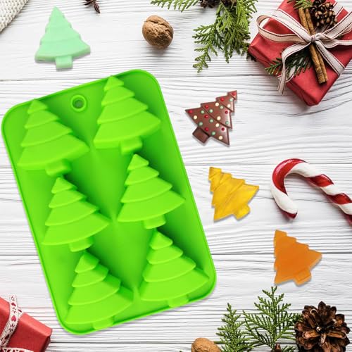 2 Pcs Christmas Tree Silicone Molds – 6 Cavities, Food-Grade Bakeware (Light Green)