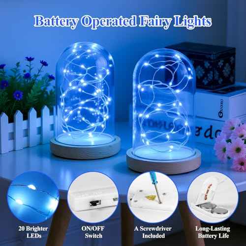 Lakumu 6 Pack Fairy Lights Battery Operated -7FT 20LED String Lights Silver Wire Firefly Starry Lights for DIY Christmas Decorations Mason Jar Wedding Party Centerpiece Table Decor, Blue