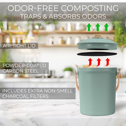 Kitchen Compost Bin with Smell Proof Lid - Sage, 1.1-Gallon Recycle Container