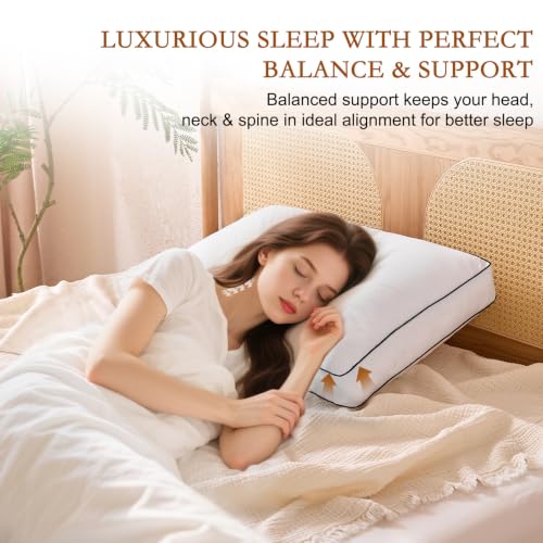 Australian Wool Pillow with Cotton Cover - Support Gusseted Bed Pillow for Side Sleepers