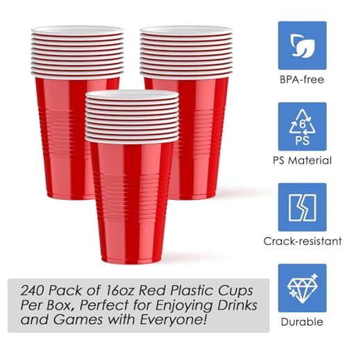 Lilymicky 240 Pack Red Plastic Cups 16 oz Disposable Party Cups - Vibrant & Durable