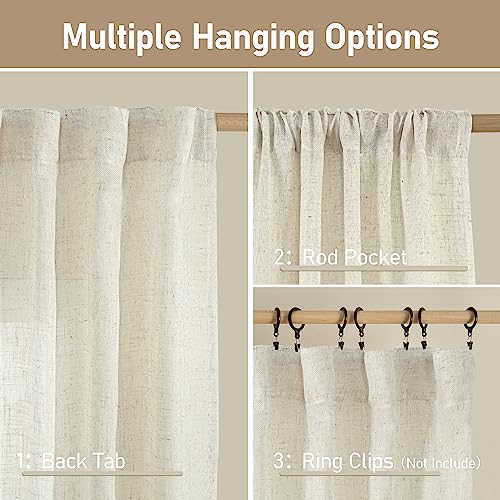 Natural Linen Curtains 2 Panels 52"W x 102"L Back Tab - Ivory, Light Filtering