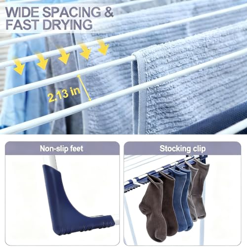 Clothes Drying Rack with 4 Foldable Wings, Large Space Indoor Outdoor